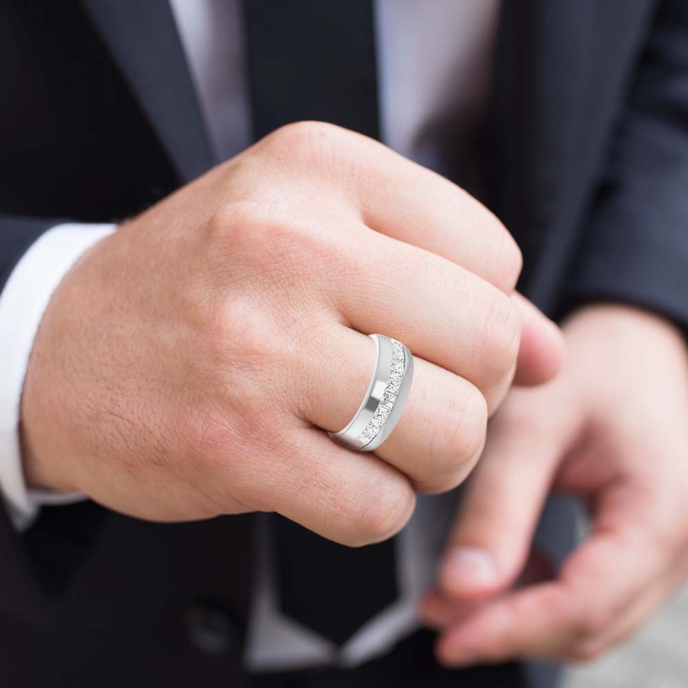 2.5 ctw Channel Set Princess Cut Diamond Men's Ring Half Eternity-VIRABYANI